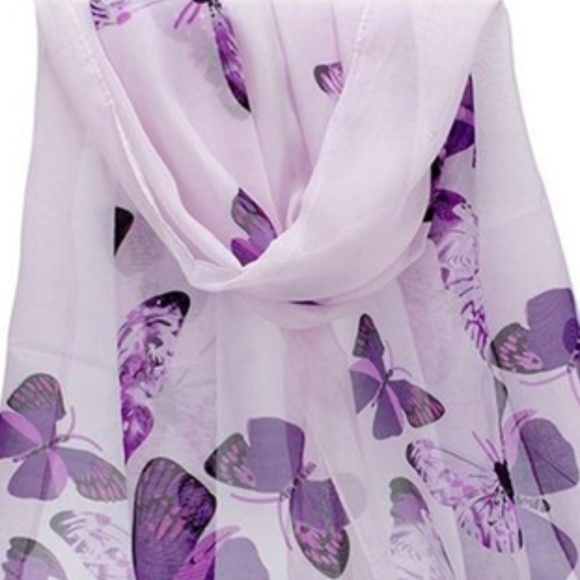 Lavender Chiffon Purple Butterfly Wrap Scarf Shawl - Picture 3 of 5